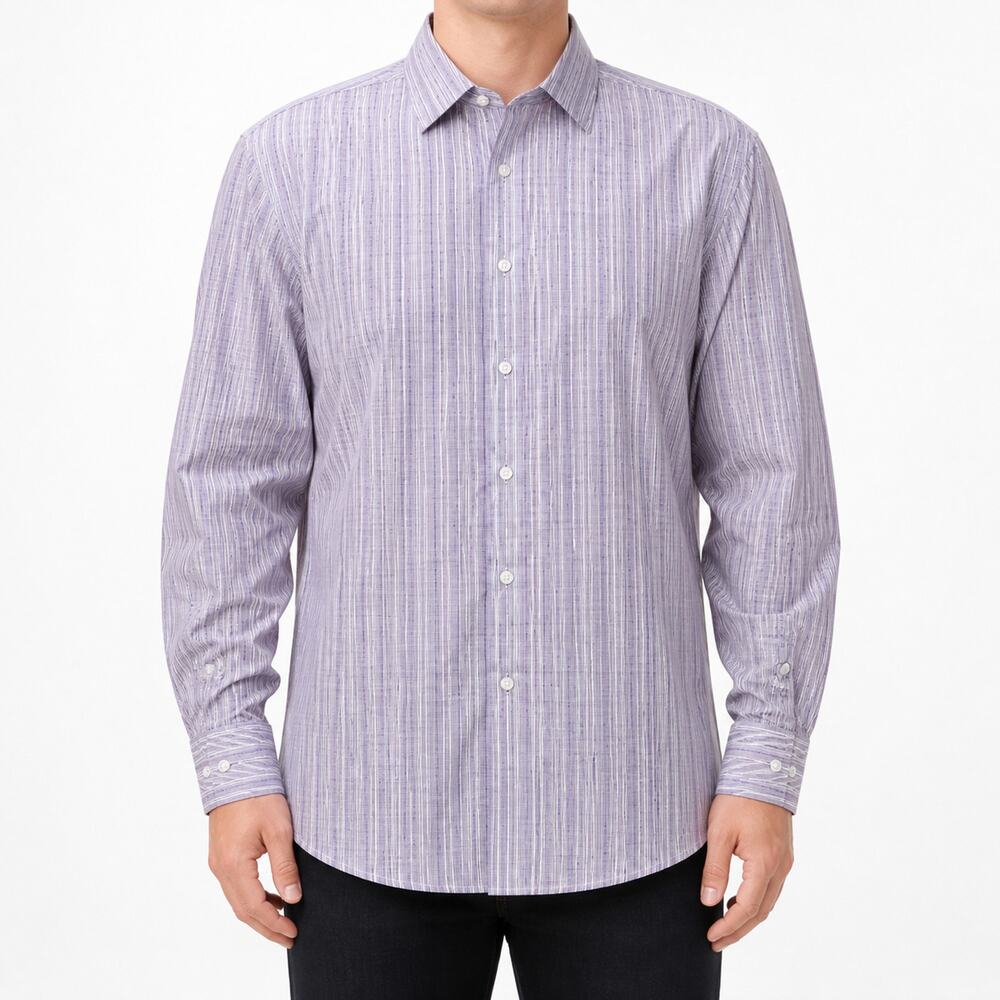 Michael Kors Dress Shirt Mens 16 32/33 Purple White Plaid 100% Cotton Button-Up